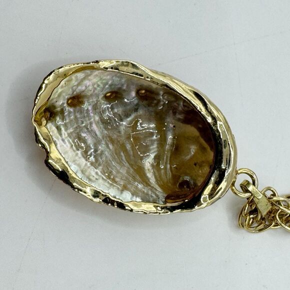 Vintage Gold Dipped Abalone Shell Long Necklace Coastal Beachy Bohemian 27” - Picture 6 of 11